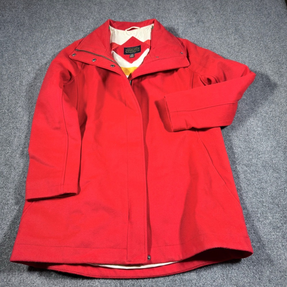Pendleton Cascade Wool Campbell Coat Lined Red Glacier National Park Womens L